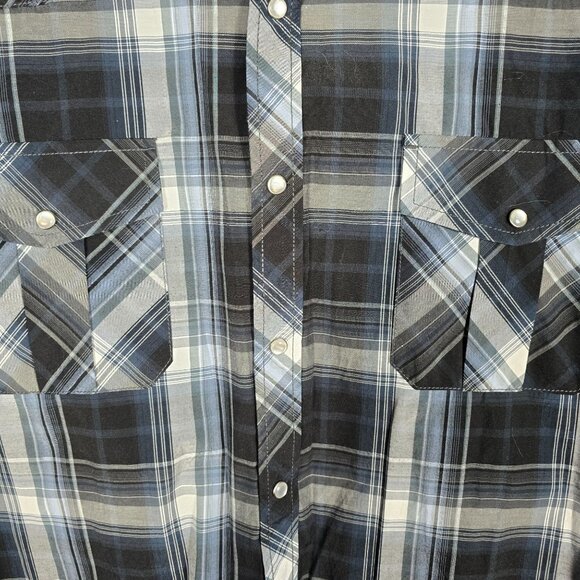 Coevals Club Western Pearl Snap Shirt XXL Men's Short Sleeve Blue White Plaid - Picture 5 of 5